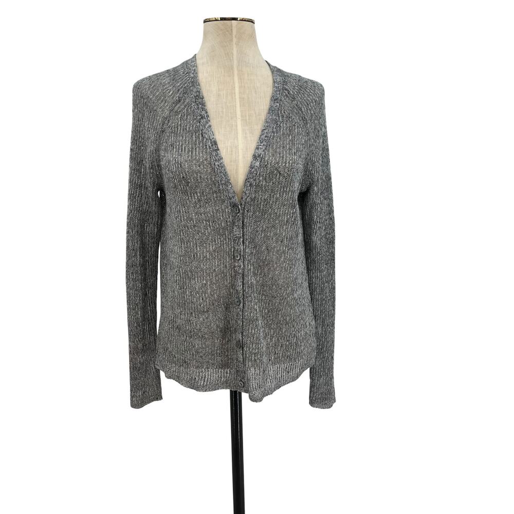 Eileen Fisher 100% Linen V Neck Button Cardigan Sweater‎ Gray Size Small